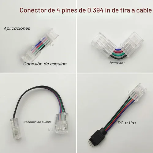Vista 5 de Conector de tira LED de 4 pines, clip RGB sin soldadura de 0.394
