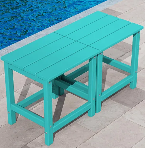 Vista 10 de KINGYES Juego de 2 mesas auxiliares para exteriores, mesa auxiliar Adirondack de doble capa, Aruba