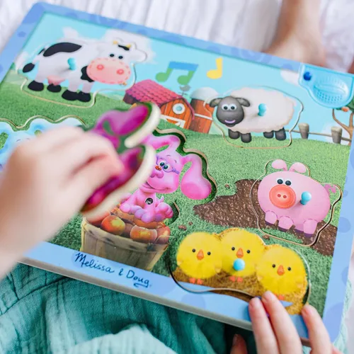 Vista 6 de Melissa & Doug Blue's Clues & You! Rompecabezas de madera con sonido - Granja musical (6 piezas)