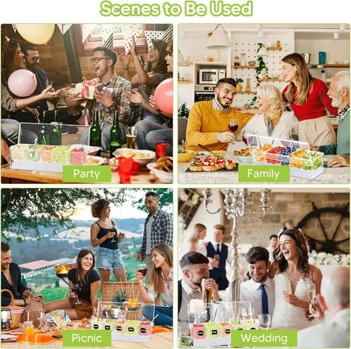 Vista 7 de Servidor de condimentos de 5 compartimentos, recipientes de condimentos enfriados con hielo con tapa con bisagras con 5 platos extraíbles y 15