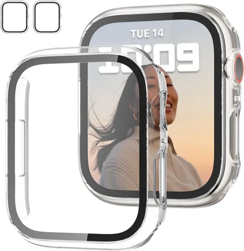 Vista 20 de JZK - 2 fundas con protector de pantalla de vidrio templado para Apple Watch Series 3/2/1 de 38 mm, ultradelgadas, de cobertura completa, Negro/Negro
