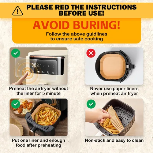 Vista 5 de 375 forros de papel para freidora de aire, cuadrados de 8 pulgadas, desechables, papel pergamino resistente para freidora de aire de 5 a 8 cuartos