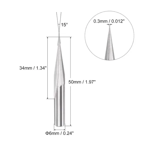 Vista 2 de uxcell Broca de enrutador CNC de grabado de madera cónica, carburo sólido, 2 flautas rectas para acrílico PVC MDF plástico, vástago de 0.012 in