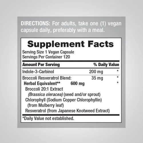 Vista 2 de Piping Rock Indole 3 Carbinol 200 mg 120 Cápsulas I3C con extracto de brócoli Suplemento sin OMG, vegano y sin gluten