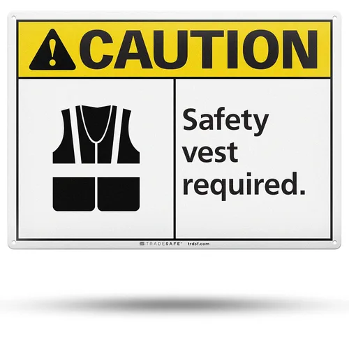 Vista 8 de TRADESAFE Señal de seguridad con chaleco de seguridad de EPI – Chaleco de Precaución Requerido en español, señal de seguridad de aluminio