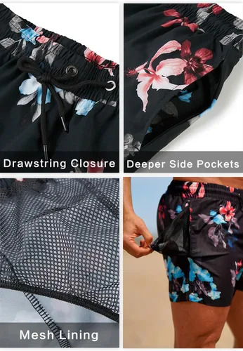 Vista 4 de GINGTTO Trajes de baño con pantalones cortos de playa para hombre con forro de malla