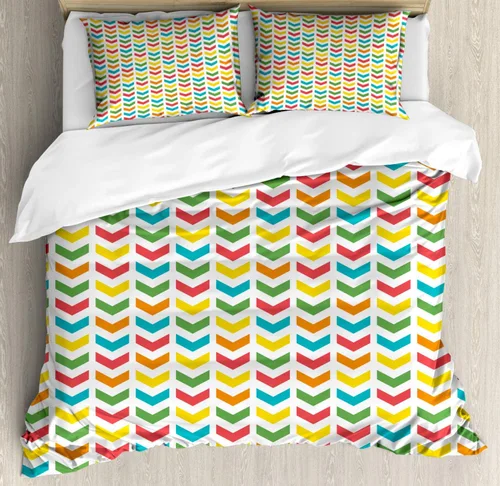 Ambesonne Arrow Duvet Cover Set, Illustration of Colorful Repetitive Arrows Pointing Downwards on a Plain Background, Decorative 3 Piece Bedding Set