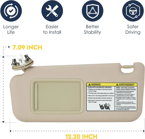 Vista 7 de 2 viseras solares para conductor y pasajero para Toyota RAV4 (techo con luz) 2006 2007 2008 2009 2010 2011 2012 2013, repuesto para 74320-42501-B2