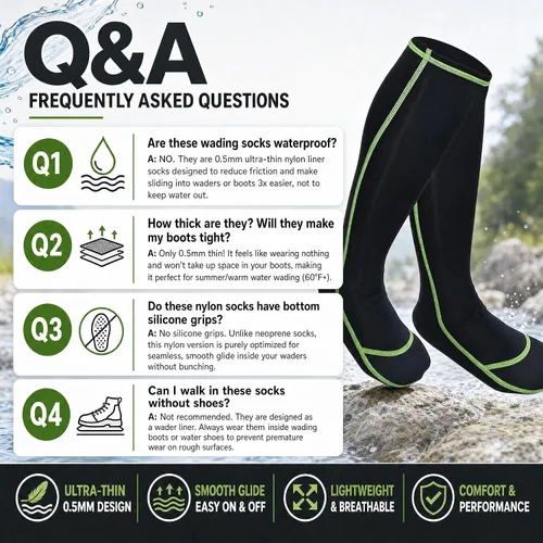 Vista 8 de Riverruns Knee-High Wader Liner Socks, Nylon Slip-On Socks for Fishing
