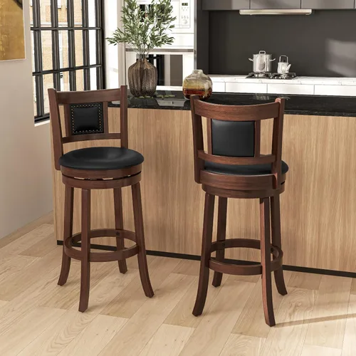 Vista 9 de Giantex Juego de 2 taburetes de bar giratorios de 30.5 pulgadas de altura de barra con respaldo ergonómico, asiento acolchado suave, patas de madera