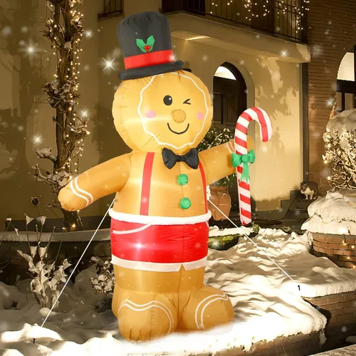 Vista 5 de Fanshunlite Hombre de jengibre inflable de Navidad de 8 pies con bastón de caramelo y luz LED, iluminado para decoración de césped de patio al aire