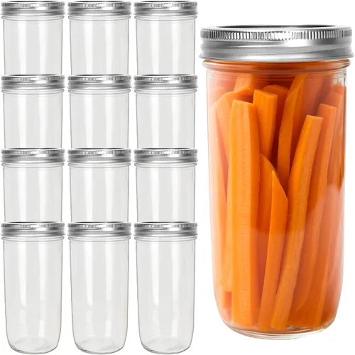 Vista 11 de CycleMore 24 tarros de vidrio transparente de 8 onzas con tapas separables de plata regulares, tarros redondos de 8.5 fl oz para especias para miel