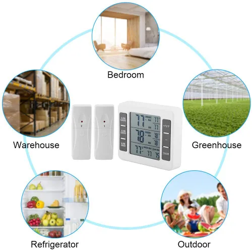 Vista 8 de Termómetro de nevera, termómetro digital para congelador, con 2 sensores y alarma acústica, refrigerador congelador interior exterior termómetros