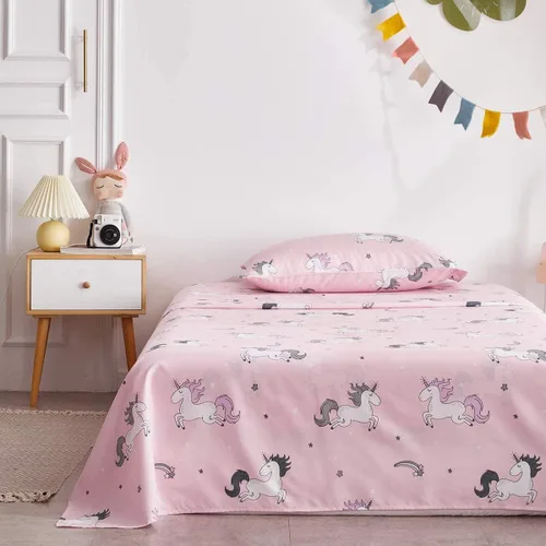 Vista 6 de UOZZI BEDDING Bed in a Bag - Juego de edredón reversible de 6 piezas, tamaño individual, color rosa unicornio con estrella arcoíris, microfibra