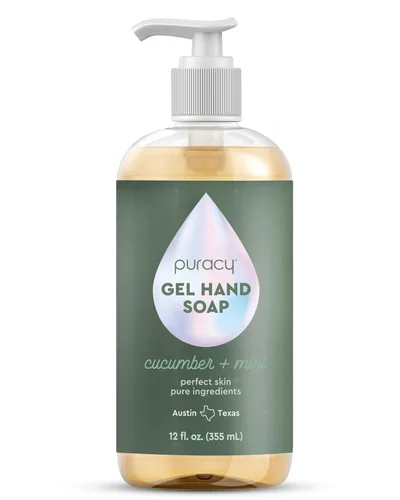 Puracy Gel natural para lavado de manos, vegano, hipoalergénico, todo tipo de piel, pepino y menta, 12 onzas
