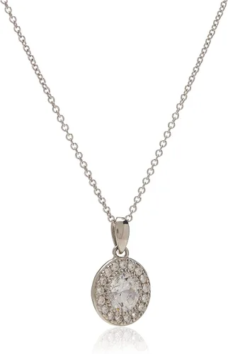 Vista 3 de Tienda Essentials Juego de collar con colgante de halo de plata esterlina chapada en platino con circonita cúbica de elementos infinitos de corte