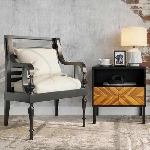 Vista 36 de Bme Lyra Mesita de noche, mesa auxiliar de madera maciza, fácil montaje, con 2 cajones de almacenamiento para sala de estar y dormitorio, moderna