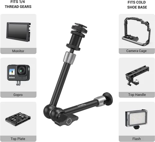 Vista 6 de SMALLRIG Brazo articulado con roseta de máximo 11 pulgadas de largo con soporte de zapata fría y adaptador de tornillo roscado estándar de 1/4"-20