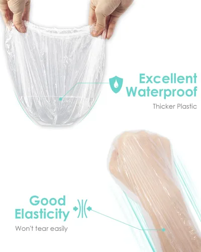 Vista 3 de Auban Gorra de ducha desechable, 100 PIEZAS Tapa de baño de plástico transparente gruesa e impermeable para tratamiento del cabello