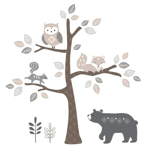 Vista 8 de Lambs & Ivy Woodland Forest Animal Nursery Juego de cama de cuna de 5 piezas - Gris