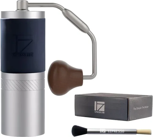 1Zpresso J Molinillo de café manual plateado capacidad 35g con rebaba cónica de acero inoxidable - Ajuste interno numérico ajustable