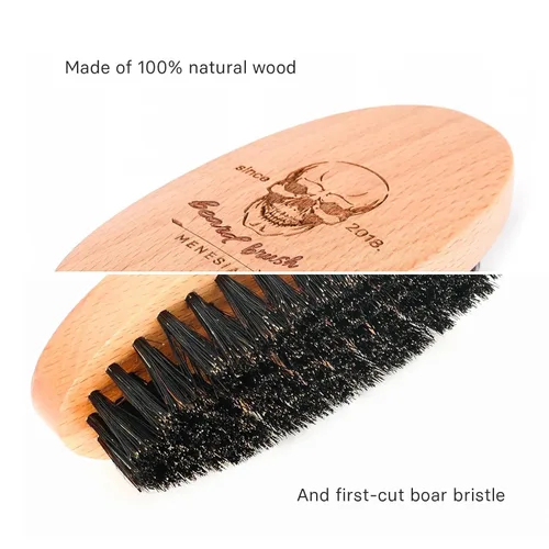 Vista 2 de Cepillo de barba con cerdas de jabalí Menesia para hombres, pequeño cepillo de barba de madera de viaje en bolsillo (Cráneo)