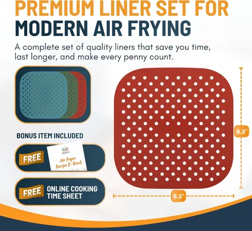 Vista 4 de Linda's Essentials - Forros cuadrados reutilizables de silicona para freidora de aire (7.5 pulgadas, paquete de 3) - Accesorios antiadherentes