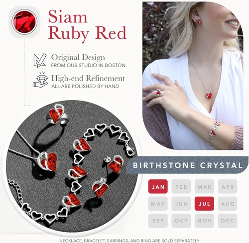 Vista 4 de Leafael Infinity Love - Pulsera de eslabones de corazón, piedra natal o piedra curativa, pulsera de cristal para mujer, joyería de tono plateado