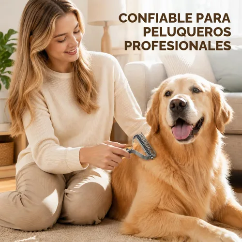 Vista 4 de Rastrillo de capa interior para perros, peine profesional para desenmascarar mascotas con mango de madera, cuchillas de acero inoxidable