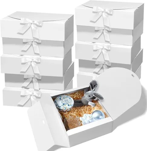 Vista 9 de BoShahai 10 cajas con tapas, papel kraft de 10.6 x 7.8 x 3.1 pulgadas, cajas de regalo negras con cinta, caja de propuesta de dama de honor