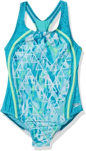 Speedo Traje de baño de una pieza para niña con tirantes gruesos y espalda cruzada estampada