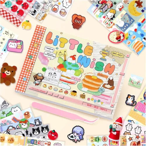 Vista 17 de Tmtains 30 hojas de calcomanías de estilo manga japonés, más de 650 piezas Heisei retro lindos libros temáticos estilo coreano, calcomanías