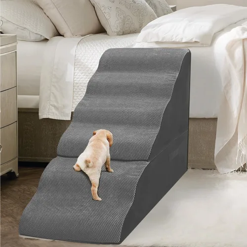 Vista 8 de Escalones para Perros para Camas Altas de 30-32" de Altura - Escaleras de 6 Escalones para Perros Pequeños, Escalones para Mascotas de Espuma 33D