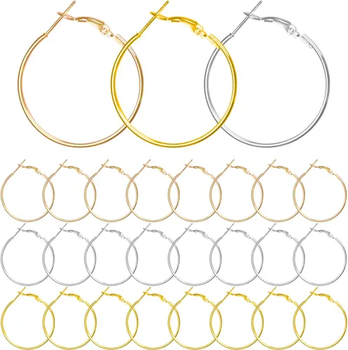 Vista 10 de Aros para Pendientes, Encaje de Acero Inoxidable, Pendientes Redondos de Cuentas, Hipoalergénicos, Aros de Encaje Abiertos para Joyería, DIY