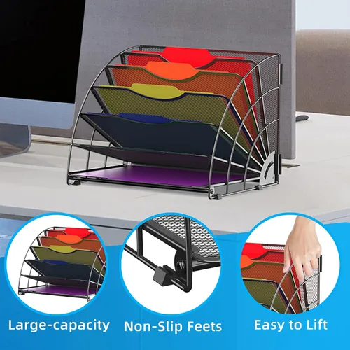 Vista 3 de SUPEASY Organizador de escritorio en forma de abanico, 6 compartimentos para archivar papel, facturas, cartas, accesorios de escritorio para espacio