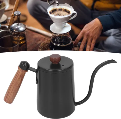 Vista 8 de 20.3 fl oz 20oz verter sobre el hervidor de café vertido sobre la tetera de cuello de cisne con mango de madera, verter sobre el hervidor de café
