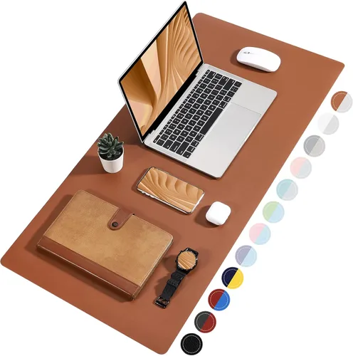 Vista 9 de TOWWI - Tapete de escritorio a doble cara, tapete de escritorio grande, protector impermeable de escritorio, mouse pad de cuero grande para teclado