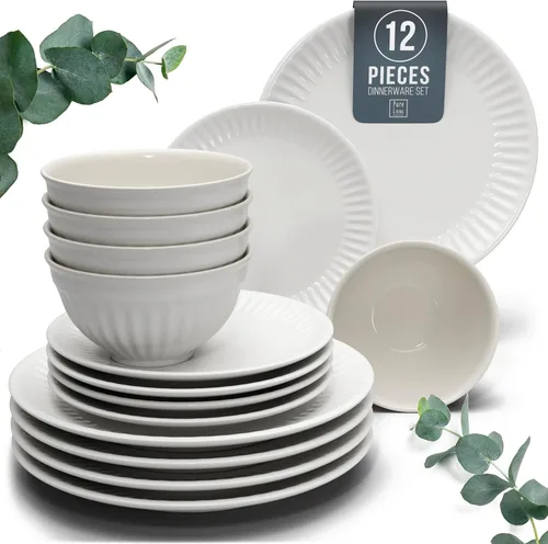 Vista 39 de Juego de vajilla de gres para 4 personas 12 piezas – Juego de platos y cuencos negros mate – Apto para lavavajillas, microondas y resistente a