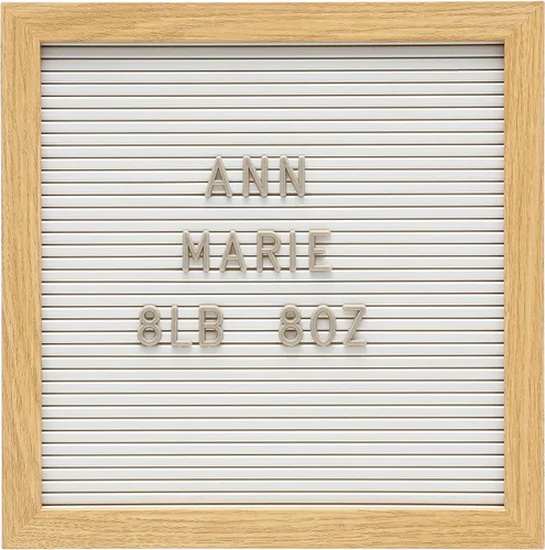 Kate & Milo Juego de tableros de madera blanca de 10 "x 10" | Incluye 147 letras y números grises, tablero de mensajes, accesorio para fotos de