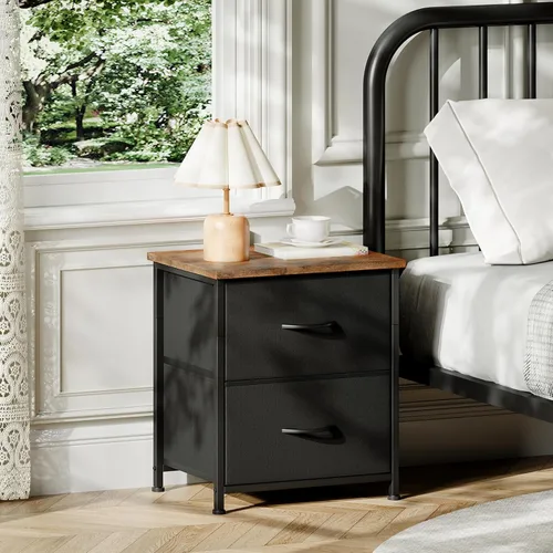 Vista 2 de Somdot Nightstand, Small Dresser for Bedroom with 2 Drawers, Bedside Table Night Stand End Table with Fabric Bins for Bedroom Kids Closet Dorm Guest