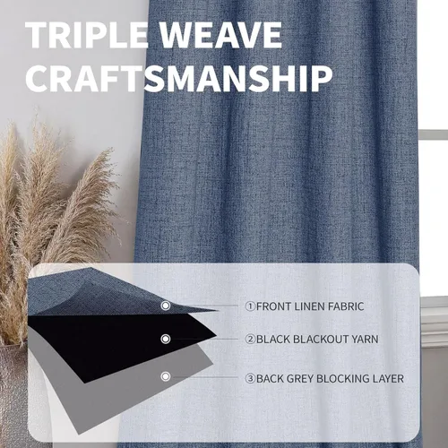 Vista 40 de CUCRAF - Juego de 2 paneles de cortinas de ventana con oscurecimiento total del 100%, de 54 pulgadas de largo, con aspecto de lino falso, cortinas
