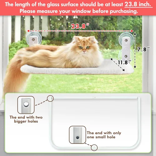 Vista 2 de AMOSIJOY Percha de ventana inalámbrica para gato, hamaca para gato para pared con 4 fuertes ventosas de succión, estructura de metal sólido