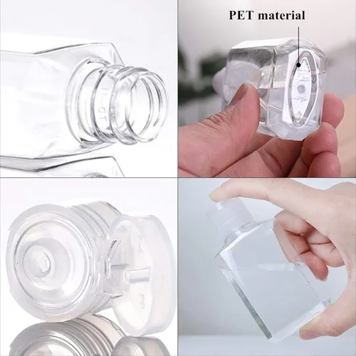 Vista 4 de 50 botellas vacías con tapa abatible, botella de viaje portátil de 2 onzas, botella de cosméticos recargable, botellas de viaje transparentes