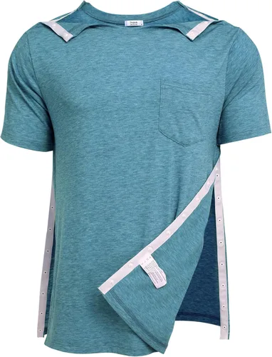 Deyeek Camisas de recuperación post-cirugía de hombro para hombre, ropa de quimioterapia adaptativa de manga corta con cierre lateral abierto