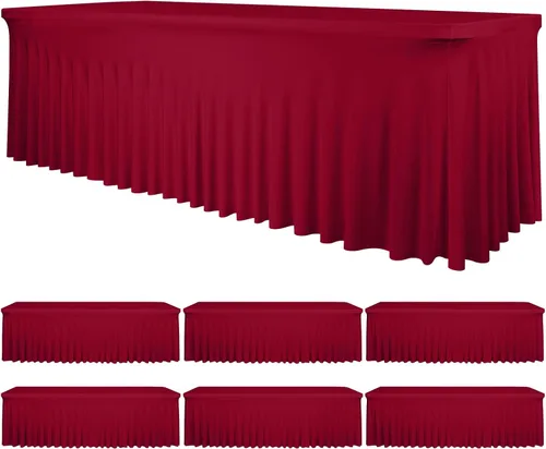 Vista 21 de Paquete de 2 faldas de mesa elásticas negras para mesa rectangular de 6 pies, manteles elásticos de elastano lavables con falda, mantel ajustable