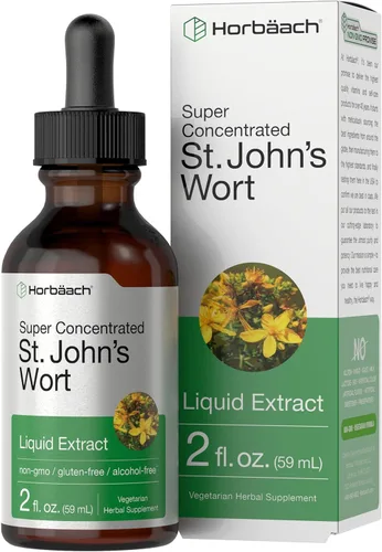 Horbäach St Johns Wort Tintura | 2 onzas líquidas | Sin alcohol | Extracto líquido vegetariano | Suplemento sin OMG, sin gluten