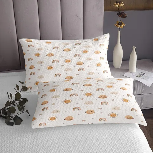 Vista 4 de Erosebridal Juego de colcha acolchada con diseño de arco iris para niñas, con sol y estrellas, diseño de planetas kawaii y nubes, juego de colcha