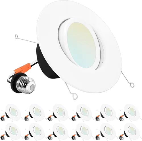 Vista 10 de LUXRITE Luces empotrables LED cardán de 5/6 pulgadas, 11 W = 90 W, 5 colores seleccionables 2700 K-5000 K, CRI 90, luz LED regulable ajustable, 1100