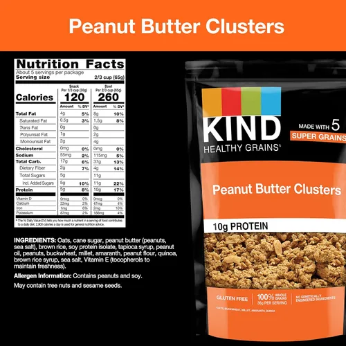 Vista 2 de Kind - Clusters de granos Saludables; crema de cacahuate; granola de granos integrales.
