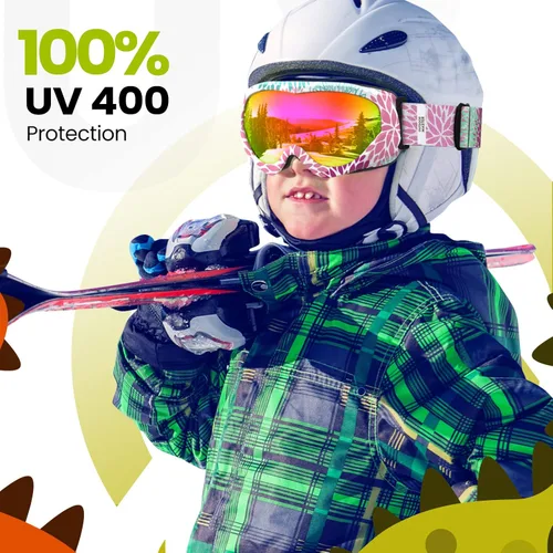 Vista 3 de OutdoorMaster Lentes de esquí para niños y niñas, con protección ultravioleta 100%, compatibles con casco, para nieve
